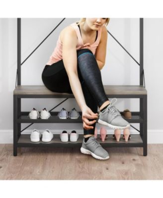 Coat Rack Shoe Bench 72in Tall Hall Tree Shoe Rack with Storage Shelf and Hooks for Entryway Removable Industrial Accent Furniture Metal Frame