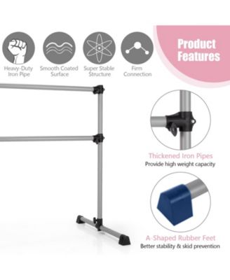 4 Feet Double Ballet Barre Bar with Adjustable Height-Silver