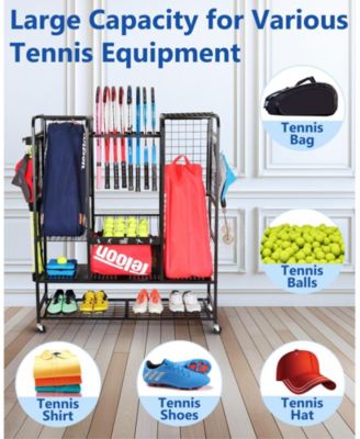 Tennis Equipment Storage Rack - Organizer for Rackets, Balls & Bags for Garage, Club or School