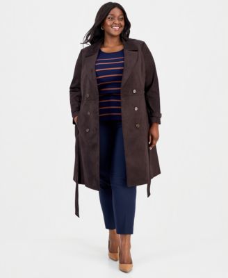 Plus Size Faux-Suede Trench Coat