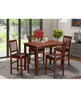 5-Piece Solid Wood Dining Set – High Table, Slatted Back Chairs, Counter Height Kitchen Table Set