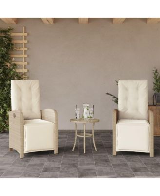 Reclining Garden Chair Set of 2 Beige and Cream White