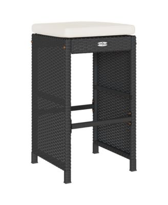 Garden Bar Stool Set of 2 Black Poly Rattan, Powder-Coated Steel