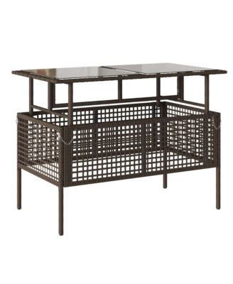 4 Piece Patio Sofa Set with Cushions Brown Poly Rattan Glass