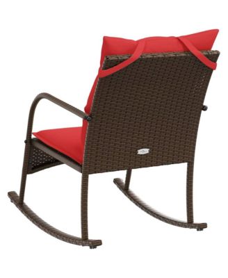 Patio Rocking Chair Brown PE rattan Medium Removable Covers