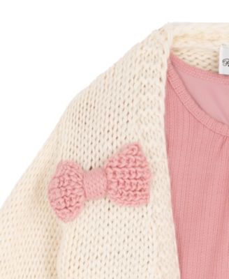 Girls' 2T-6X Bow Cardigan and Textured Knit Dress, 2-Piece Set