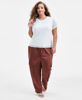 Trendy Plus Size Trendy Plus Size Mesh Short-Sleeve Top, Macy's Exclusive
