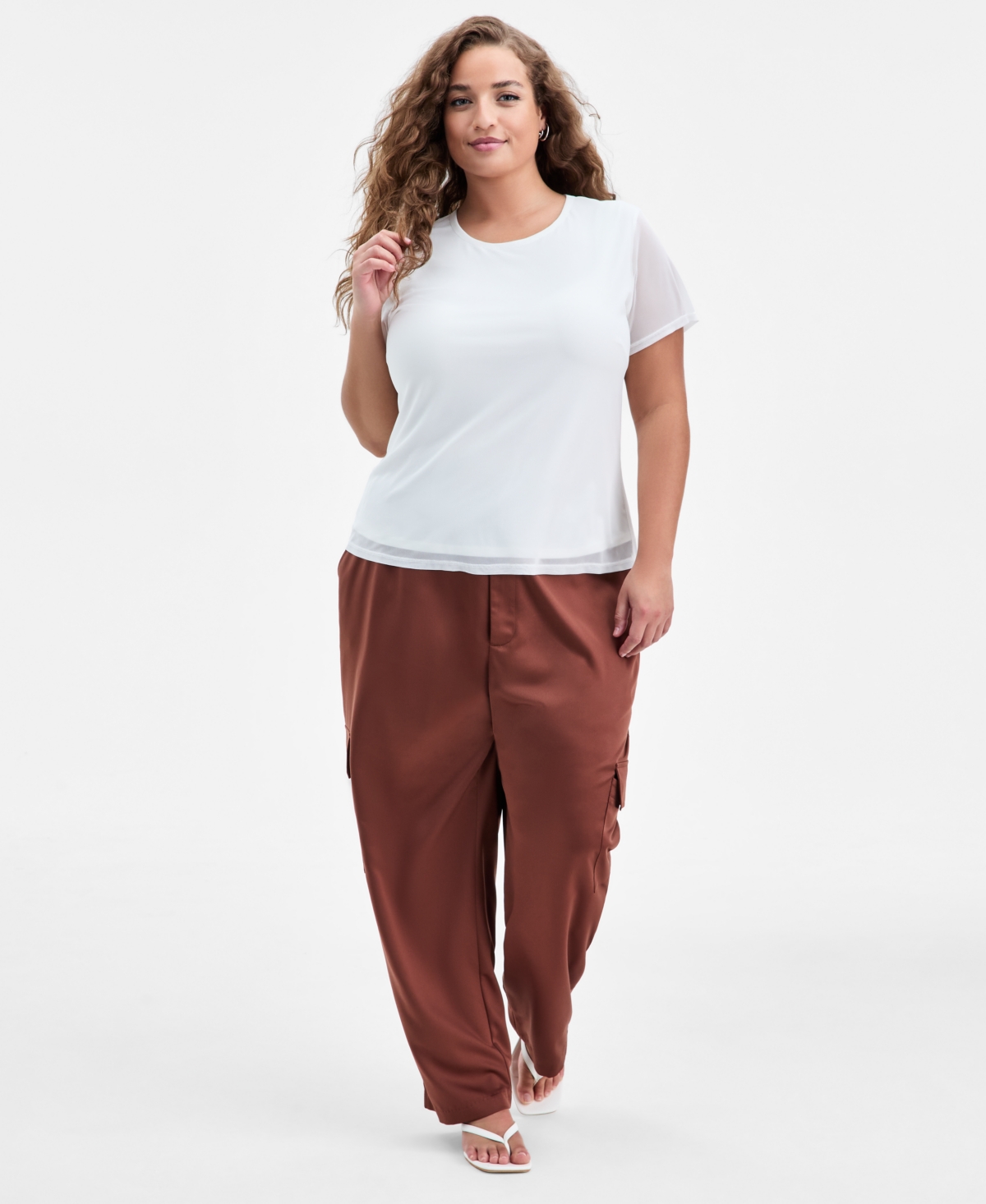 Bar Iii Trendy Plus Mesh Short-Sleeve Top, Macy's Exclusive