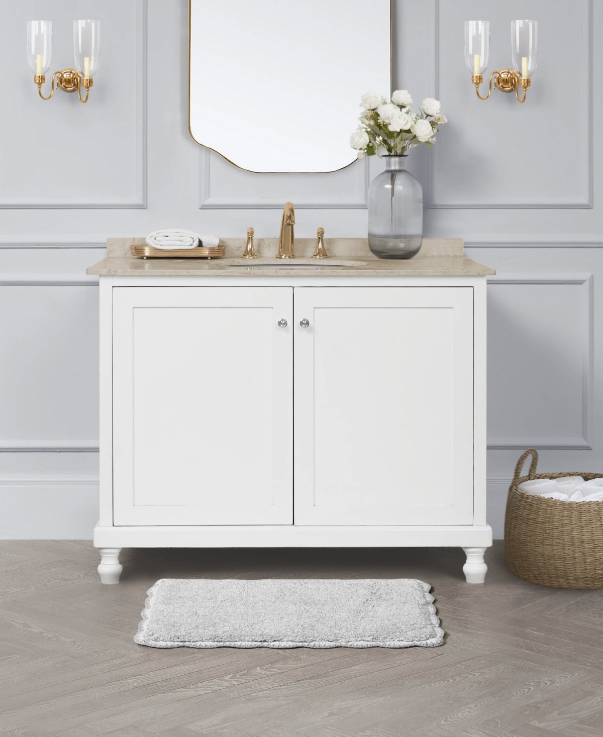 Laura Ashley Heathered Crochet Border Cotton Bath Rug, 17" X 24" In Gray