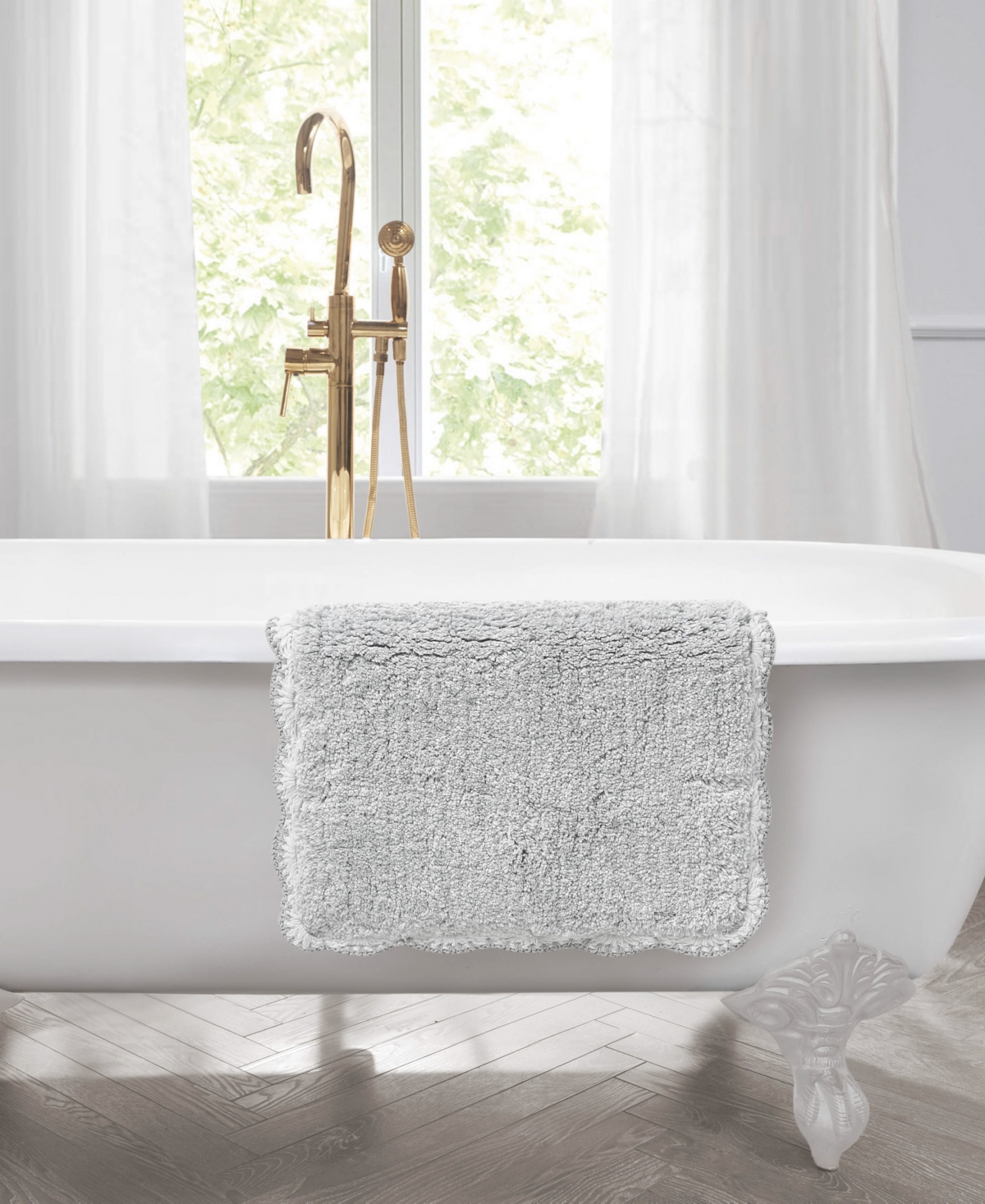 Laura Ashley Heathered Crochet Border Cotton Bath Rug, 17" X 24" In Gray