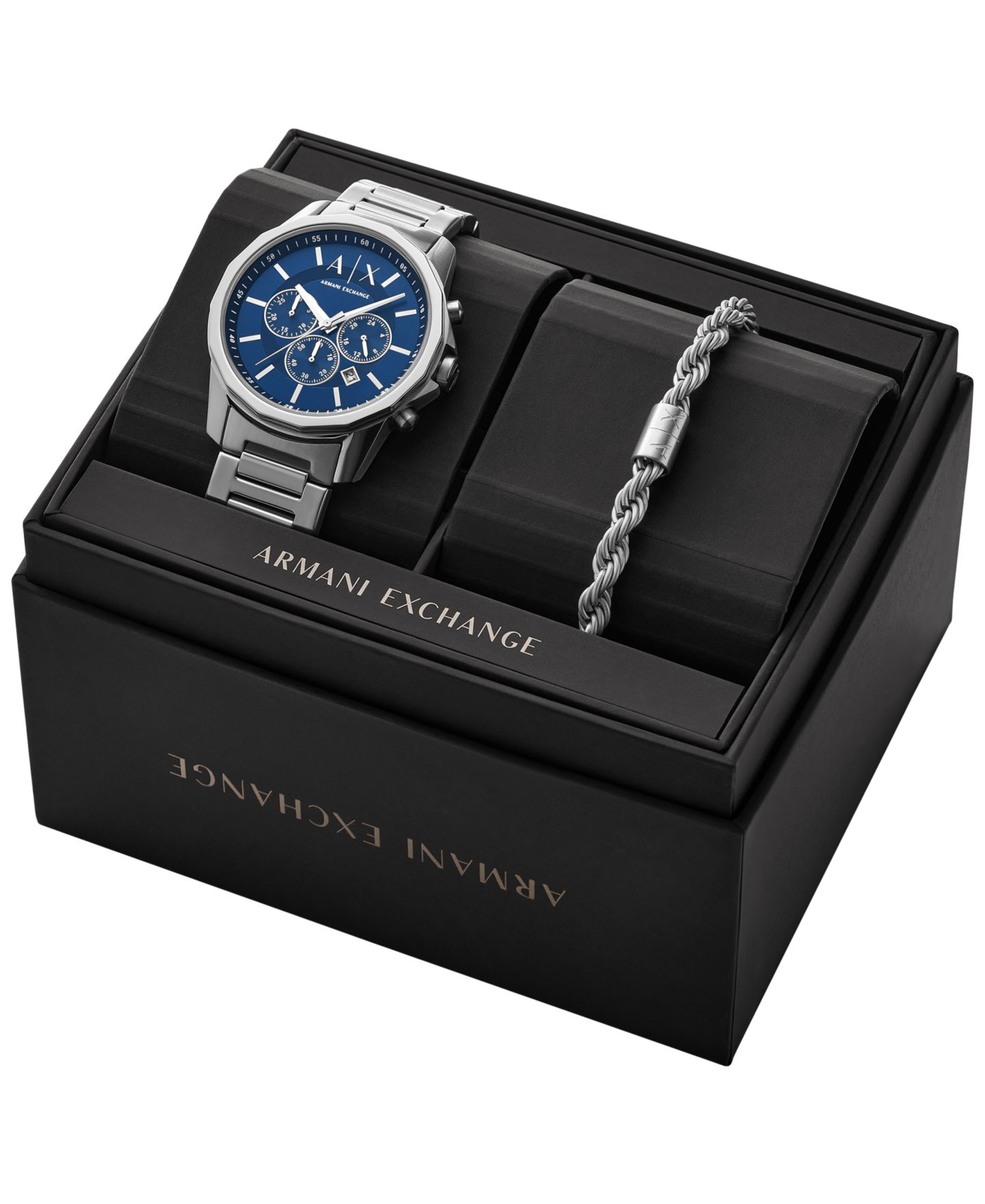 Мужской подарочный набор A|X Armani Exchange с хронографом из нержавеющей стали, 44 мм — фото 6