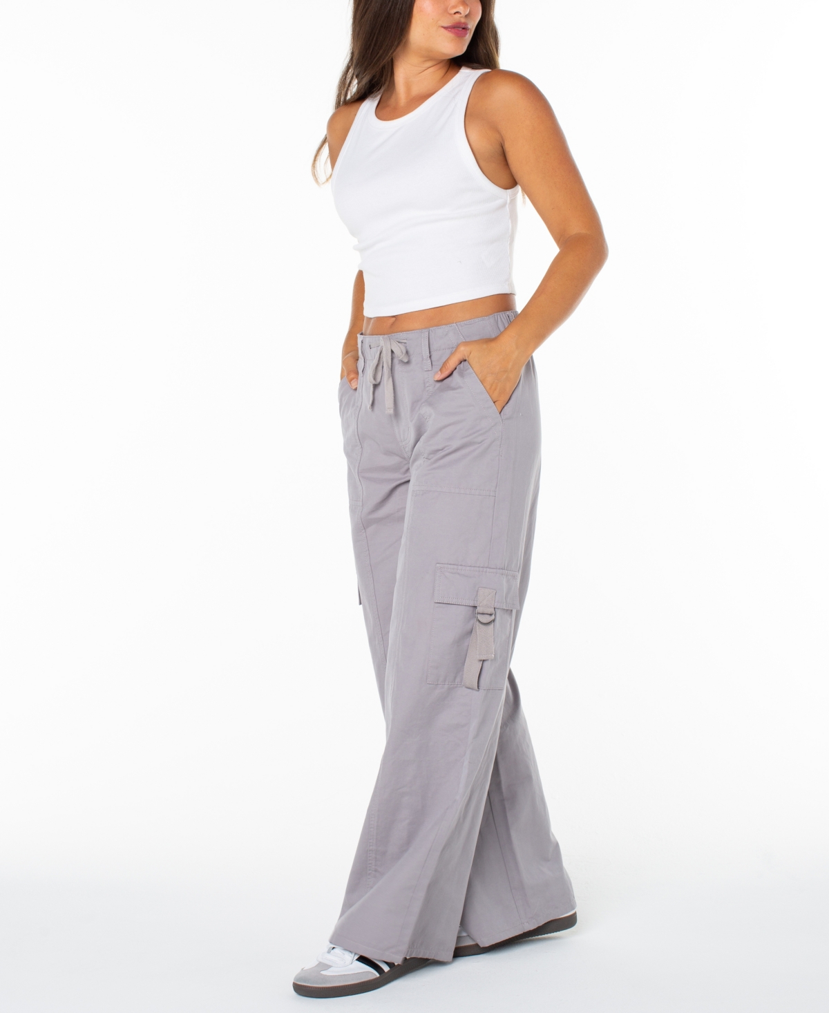 Celebrity Pink Juniors' Drawstring Cargo Utility Pants In Gray