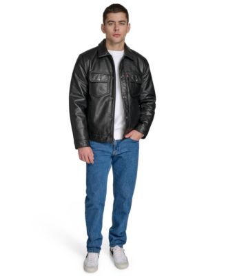 Men's Faux Leather Trucker Jacket