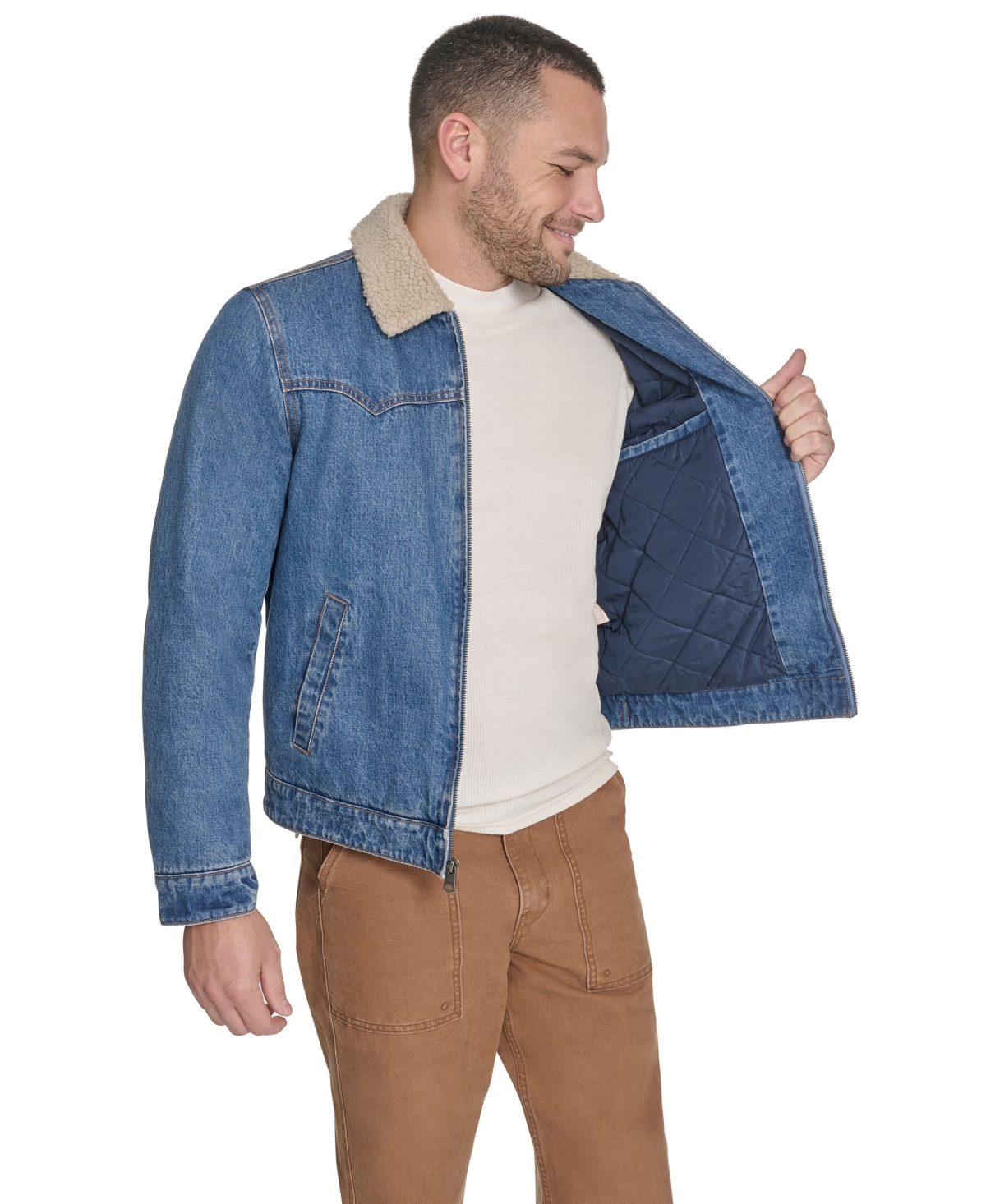 Levi's Western Denim Jacket With Removable Faux Shearling Collar In Blue