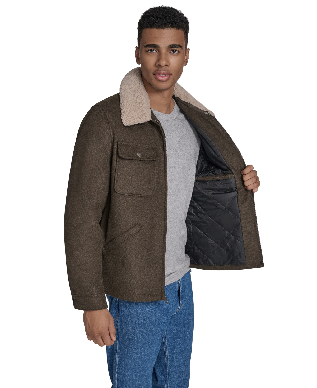 Levi's Men's Wool Blend Depot Sherpa Collar Jacket In Green