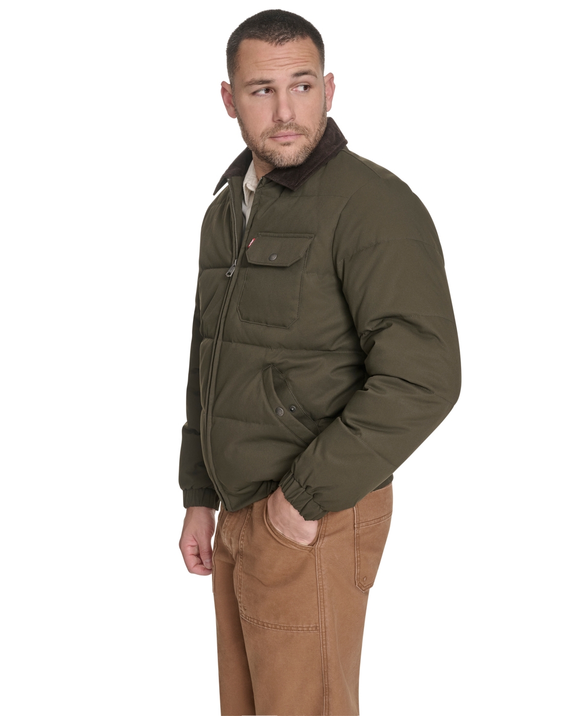 Levi's Corduroy Collar Midweight Quilted Jacket In Green