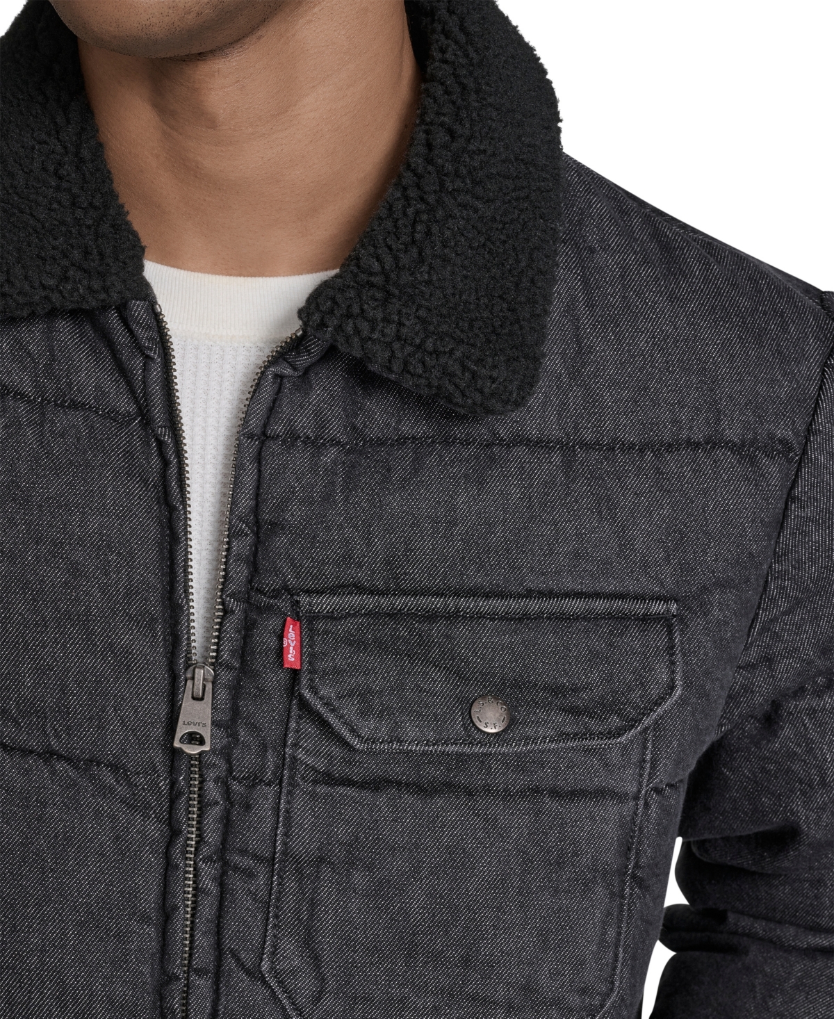 Levi's Quilted Denim Jacket With Fleece Collar In Black