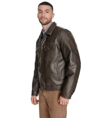 Men's Faux Leather Trucker Jacket