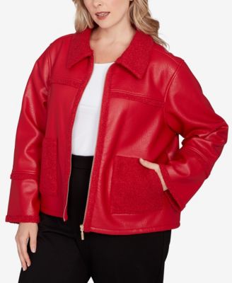 Plus Size Shearling Zipper Front Jacket
