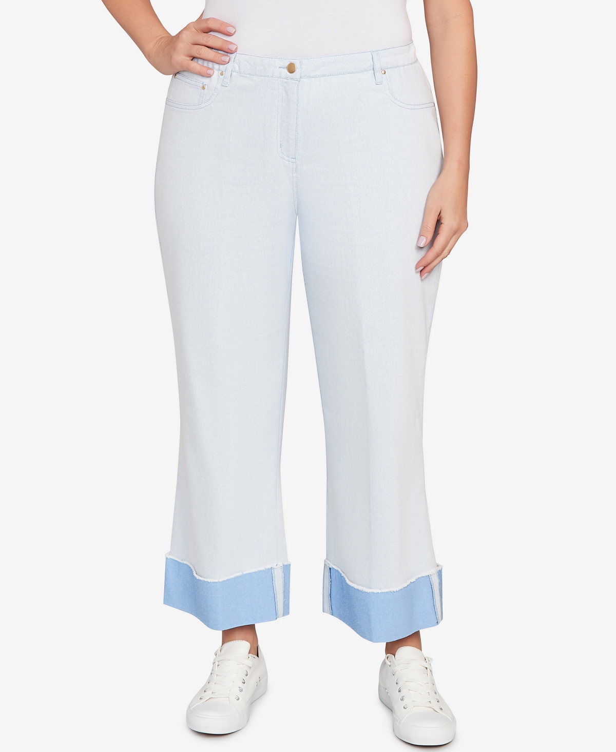 Ruby Rd. Plus Size Cuffed Pull-on Faux Fly Pants In White