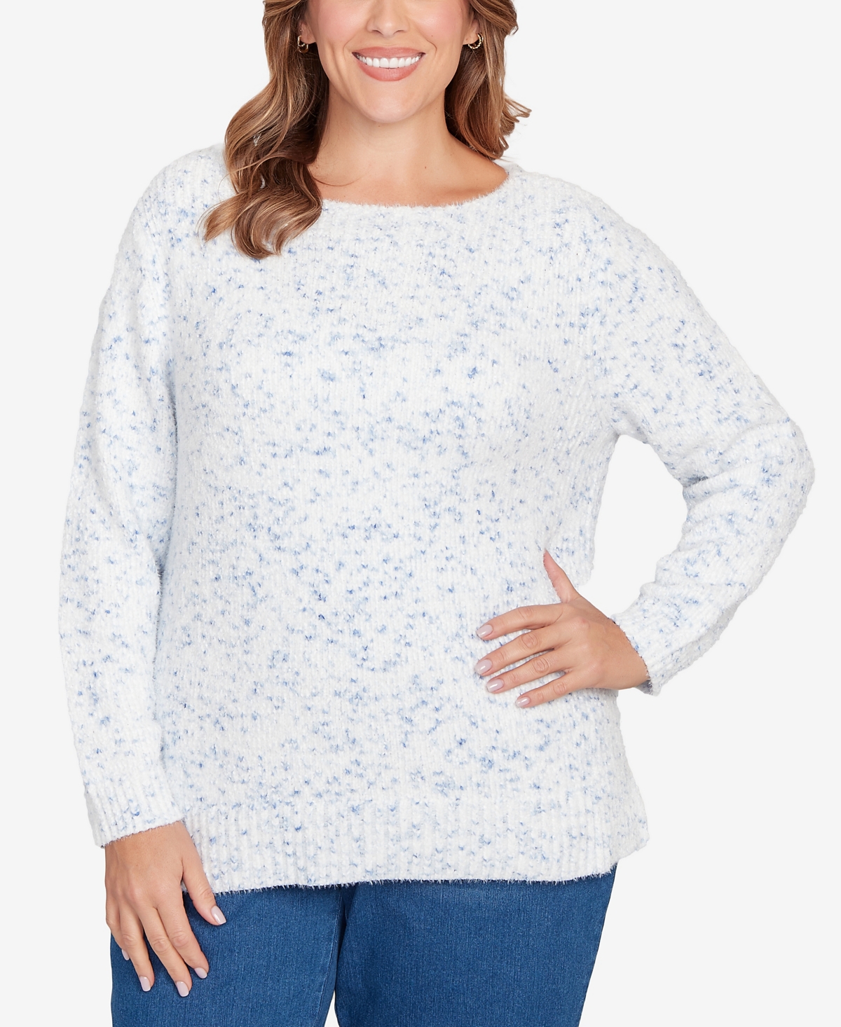 Ruby Rd. Plus Size Speckled Chenille Eyelash Sweater In White