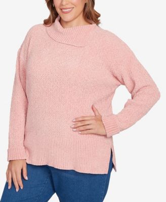 Plus Size Split Cowl Chenille Pullover Sweater