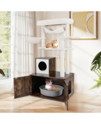 59 inch Cat Tree w/ Litter Box Enclosure w/ Hidden Washroom Scratching Posts