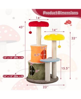 43'' Tall Cute Cat Tree w/ 2 Condos Padded Platforms Sisal Scratching Posts