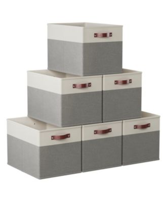 6 Pack Linen Fabric Kallax Storage Cube Bin with Faux Leather Handles