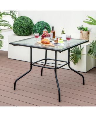 35'' Patio Dining Table Square Outdoor Dining Table with Tempered Glass Tabletop