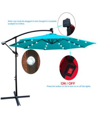 10 Ft Solar LED Patio Umbrella with Crank Tilt and Cross Base