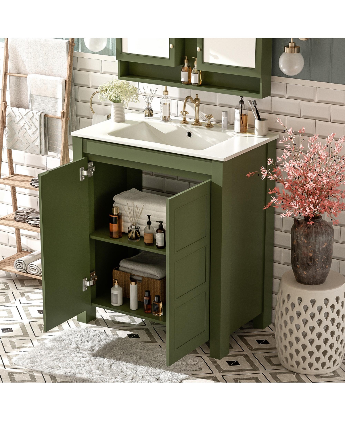 Casainc 30" Bathroom Vanity with Ceramic Sink, Soft-Close Doors, Adjustable Shelf and Modern Storage Cabinet