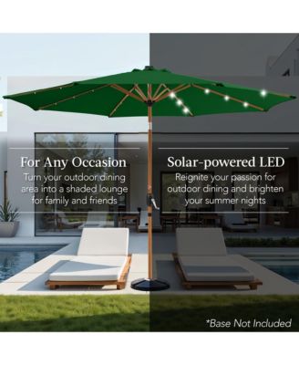 10ft Solar LED Lighted Outdoor Woodgrain Pattern Steel Market Patio Umbrella