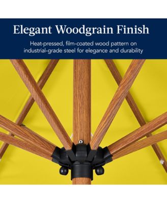 10ft Solar LED Lighted Outdoor Woodgrain Pattern Steel Market Patio Umbrella