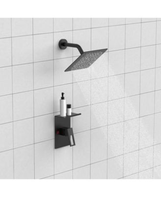 Shower Faucet Set with Storage Rack 8-inch Rain Shower Head with Single Spray Shower Head, Matte Black