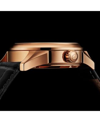 Vanguard 1019.04 Legacy Collection Dual Time Automatic Skeleton Watch 42mm Rose Gold Tone Black Dial Leather Strap