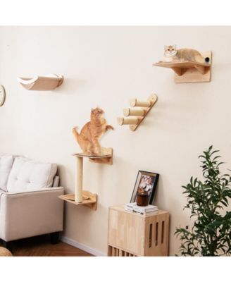 Cat Wall Shelves w/ Hammock 2-step Cat Tree Perch Non-slip Carpet Mat for Indoor