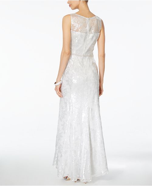 tahari asl embellished sequin gown