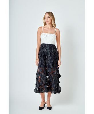 Women's Floral Colorblock Applique Midi Dress