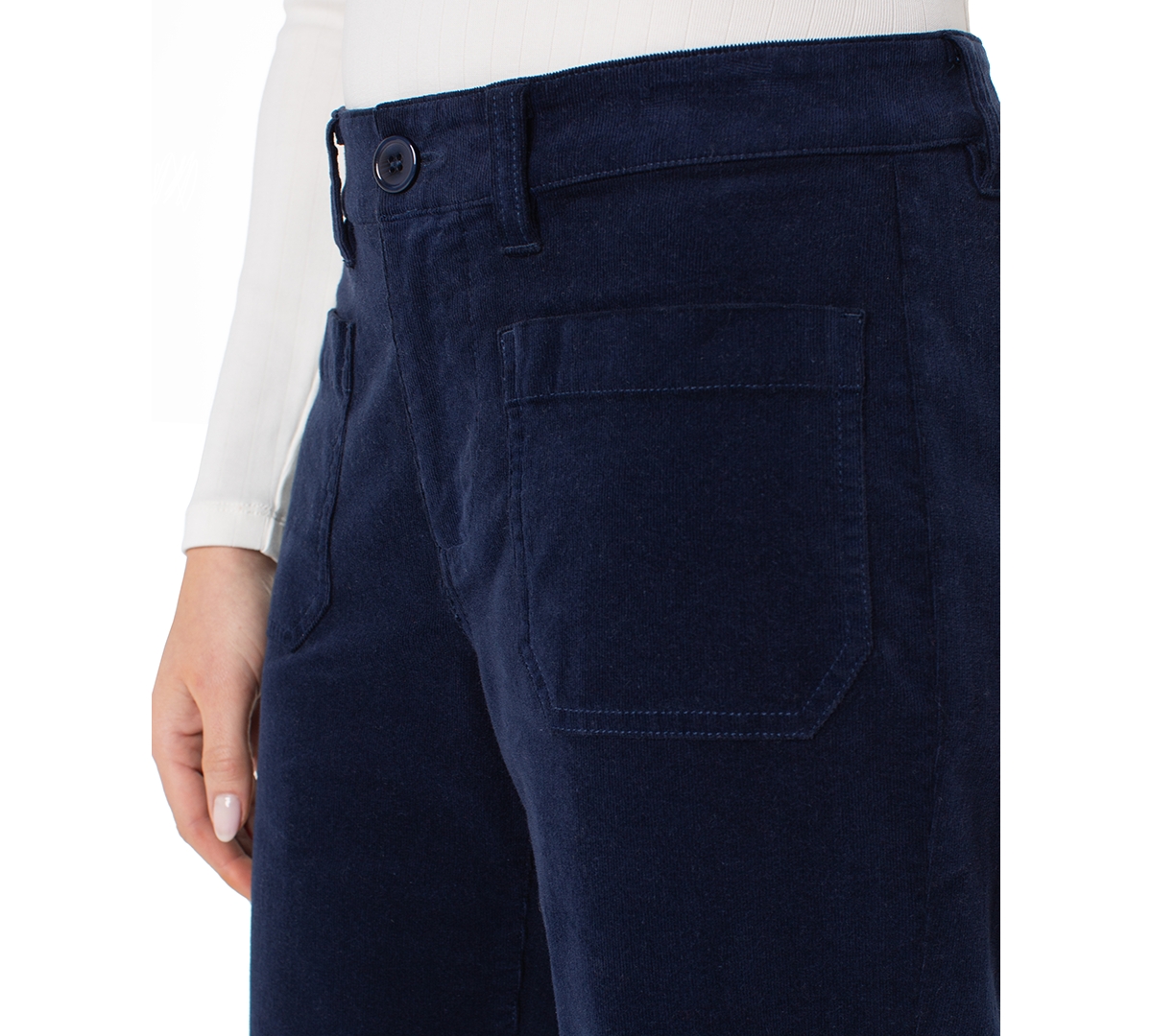 Liverpool Los Angeles Patch Pocket Mid Rise Ankle Wide Leg Corduroy Pants In Blue