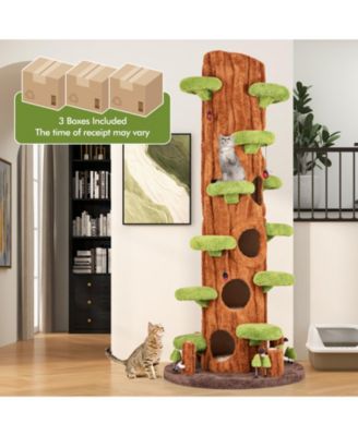 90.5'' Tall Multifunctional Cat Tree w/ Private Condos Sisal Covered Scratching Panel