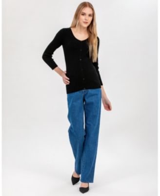 Maternity Ribbed Bella Sweater with Button Detail V-Neck 3/4 Sleeve