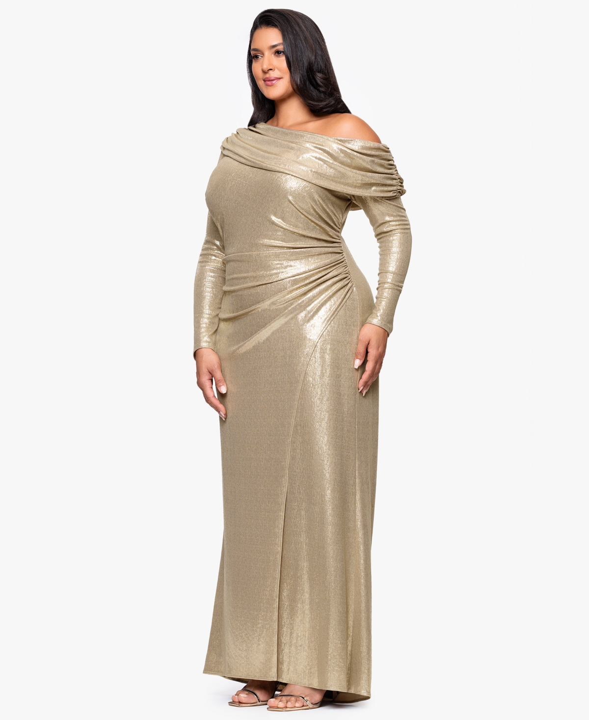 Betsy & Adam Plus Asymmetrical Neck Ballgown