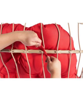 55 Inch Outdoor Rattan Egg Swing Chair with Red Cushion