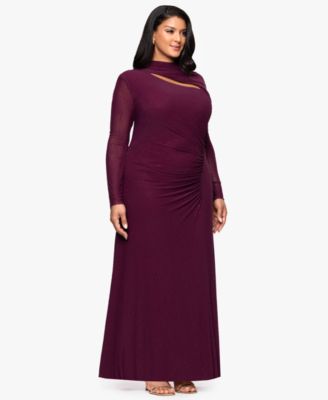 Plus Size Long-Sleeve Asymmetrical Neck Gown
