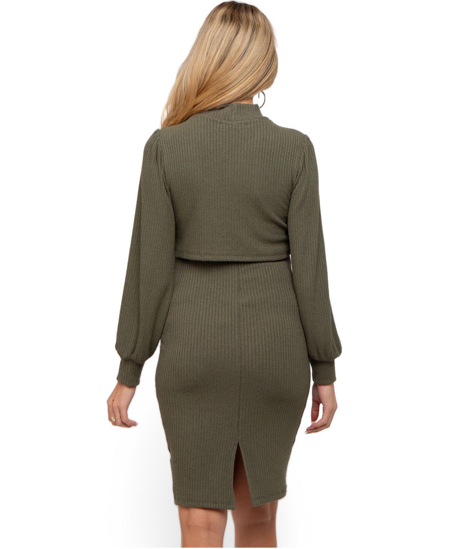 Женское платье Pinkblush Olive Rib Knit Mock Neck Nursing, цвет: Оливковый зелёный — фото 3
