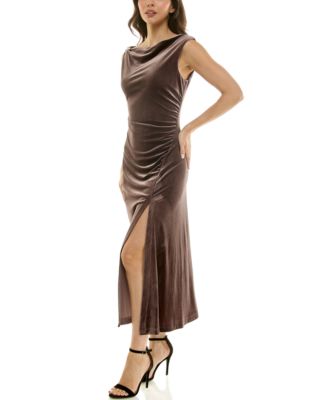 Women's Draped Velvet Gold Accent Dress