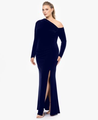Plus Size Cold-Shoulder Velvet Gown