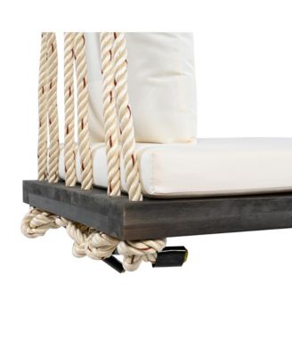 63 Inch Acacia Wood Porch Swing Chair with Cushion and Pillows