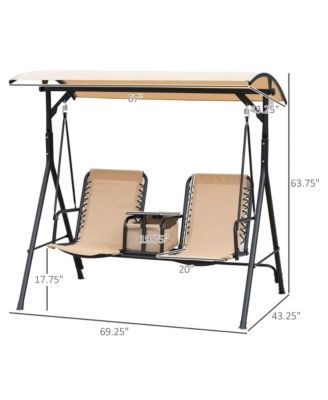 69 Inch 2-Seat Canopy Patio Swing with Storage Table and Cup Holders